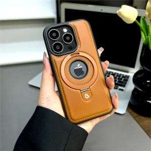 Capa Magnética Premium em Couro Plutônio para iPhone – Compatível com MagSafe