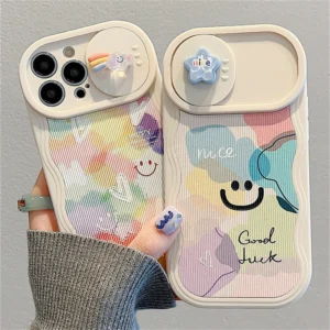 Case iPhone Arco-Íris com Estrelas 3D | Silicone Macio, Borda Onda, Anti-impacto