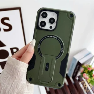 Capa MagSafe Premium – Case Antichoque com Suporte Dobrável – Compatível com iPhone 11 a 16 Pro Max